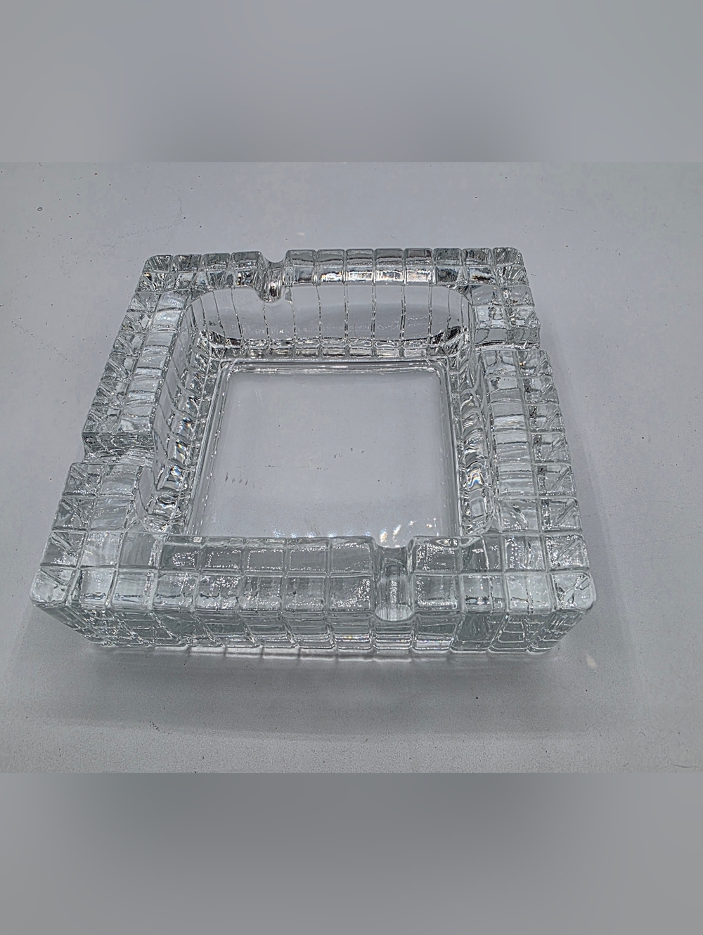 Vintage Art Deco Lead Crystal Square Ashtray - Grid Pattern